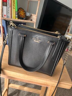 Kate Spade Black Leather Double-Zip Small Satchel with Gold Hardware